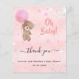 Baby shower teddy draagt roze dank je creditcard