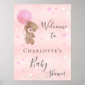 Baby shower teddy draagt roze zilver welkom poster (Voorkant)