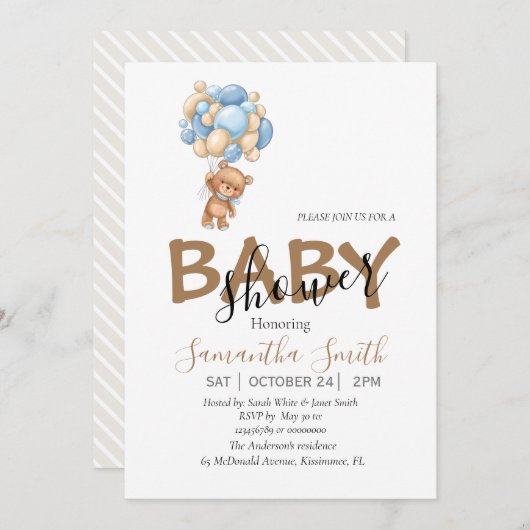 baby shower Teddy feestuitnodigingen Aankondiging (Voorkant / Achterkant)