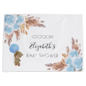 Baby shower teddy floral pampa blue boy groot cadeauzakje (Voorkant)