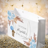 Baby shower teddy floral pampa blue boy groot cadeauzakje