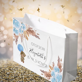 Baby shower teddy floral pampa blue boy groot cadeauzakje