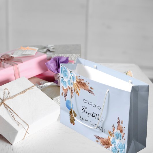 Baby shower teddy floral pampa blue boy groot cadeauzakje