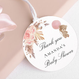 Baby shower teddy girl pampas gras bedankt bedankjes labels