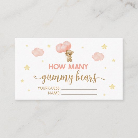 Baby Shower Teddy Hoeveel Gummibeertjes Spelkaarte Informatiekaartje (Voorkant)