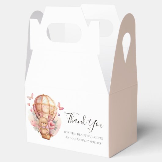 Baby shower Teddy Hot Air Ballon Zacht Roze Bedankdoosjes (Geopend)