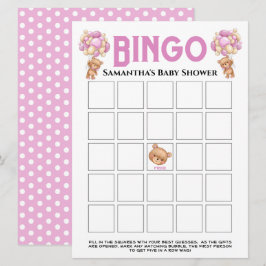 Baby Shower Teddy Meisje Roze Bingo Spel Kaart