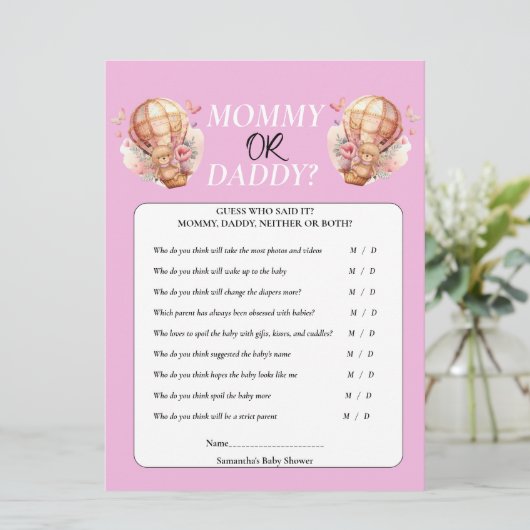 Baby shower Teddy Mouse of Dad Hot Air Balloon Kaart (Staand voorkant)