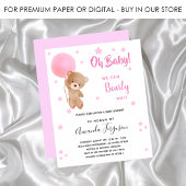 Baby shower teddy neemt roze budgetuitnodiging aan flyer