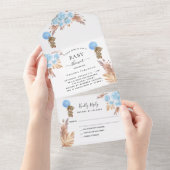Baby shower teddy pampas blue boy flormond RSVP All In One Uitnodiging (Afscheurbaar)