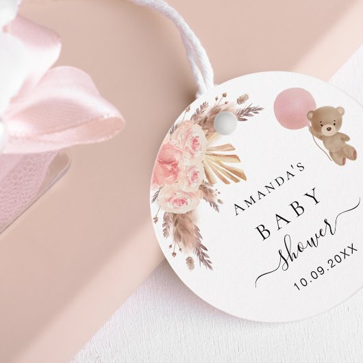 Baby shower teddy pampas gras blush bedankt bedankjes labels