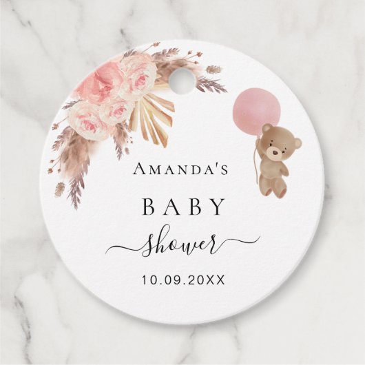 Baby shower teddy pampas gras blush bedankt bedankjes labels (Voorkant)