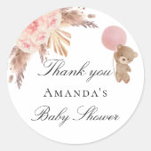 Baby shower teddy pampas gras blush bedankt ronde sticker (Voorkant)