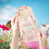 Baby shower teddy pampas roos goudflorals RSVP All In One Uitnodiging