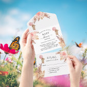 Baby shower teddy pampas roze floraalwit RSVP All In One Uitnodiging