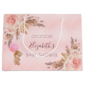 Baby shower teddy pampas roze floranje groot cadeauzakje (Voorkant)