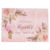 Baby shower teddy pampas roze floranje groot cadeauzakje (Achterkant)