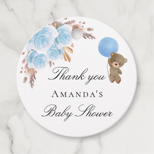Baby Shower teddy pampasgras blauwe dank je Bedankjes Labels (Voorkant)