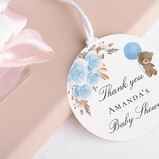 Baby Shower teddy pampasgras blauwe dank je Bedankjes Labels