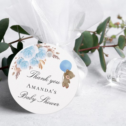 Baby Shower teddy pampasgras blauwe dank je Bedankjes Labels