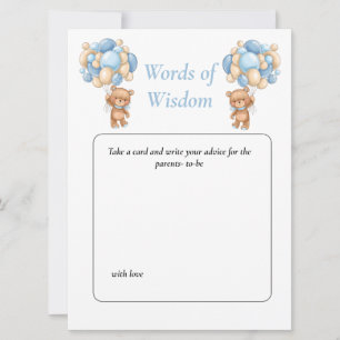 Baby shower Teddy Wisdom Blue poker stippen Kaart