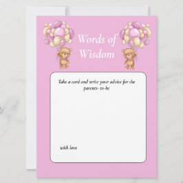 Baby shower Teddy Wisdom Pink Kaart