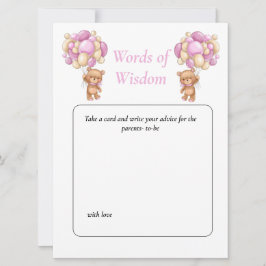 Baby shower Teddy Wisdom Pink poker stippen Kaart