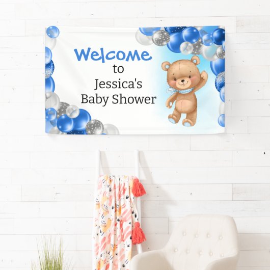 Baby shower Teddyballonnen Blauw Spandoek (Insitu)