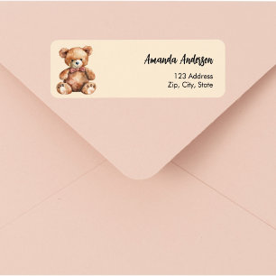 Baby shower teddybeer beige retouradres etiket