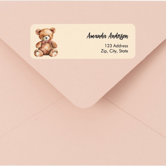Baby shower teddybeer beige retouradres etiket