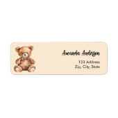Baby shower teddybeer beige retouradres etiket (Voorkant)