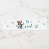 Baby shower teddybeer blauw waterfles etiket (Enkel label)