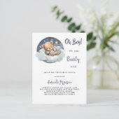 Baby shower Teddybeer Boy Blue Moon Sky Uitnodiging Briefkaart (Staand voorkant)