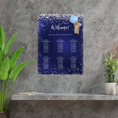 Baby shower Teddybeer Boy Navy Blue Zitkaart Poster