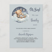 Baby shower teddybeer jongen blauw wolk schattig uitnodiging briefkaart (Voorkant)