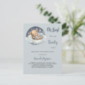 Baby shower teddybeer jongen blauw wolk schattig uitnodiging briefkaart (Staand voorkant)