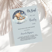 Baby shower teddybeer jongen blauw wolk schattig uitnodiging briefkaart