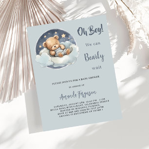 Baby shower teddybeer jongen blauw wolk schattig uitnodiging briefkaart