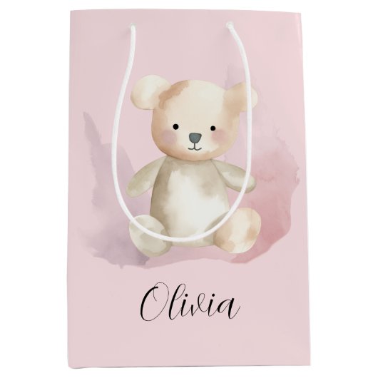 Baby shower teddybeer medium cadeauzakje (Voorkant)