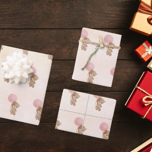 Baby shower teddybeer meisje roos goudroze inpakpapier vel