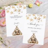 Baby shower teddybeer sterren tent beige bedankkaart
