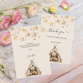 Baby shower teddybeer sterren tent beige bedankkaart