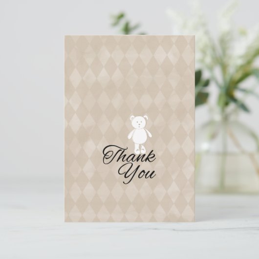 Baby shower teddybeer | Tan Argyle Bedankkaart (Staand voorkant)