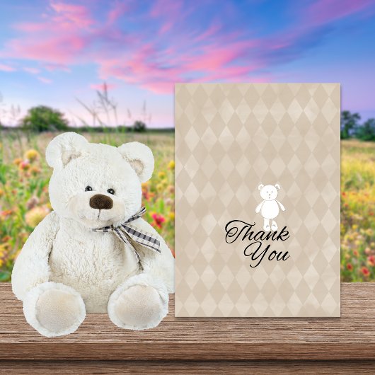 Baby shower teddybeer | Tan Argyle Bedankkaart