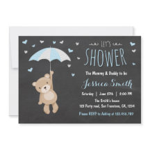 Baby shower teddybeer uitnodiging baby boy blauw