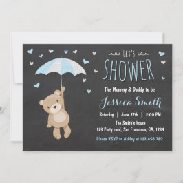 Baby shower teddybeer uitnodiging baby boy blauw