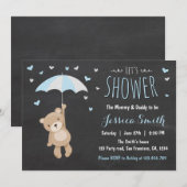 Baby shower teddybeer uitnodiging baby boy blauw (Voorkant / Achterkant)