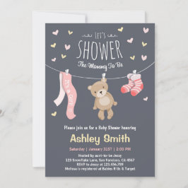 Baby shower teddybeer uitnodiging baby meisje