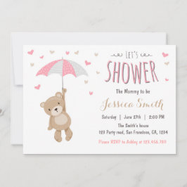 Baby shower teddybeer uitnodiging baby meisje roze