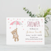 Baby shower teddybeer uitnodiging baby meisje roze (Staand voorkant)